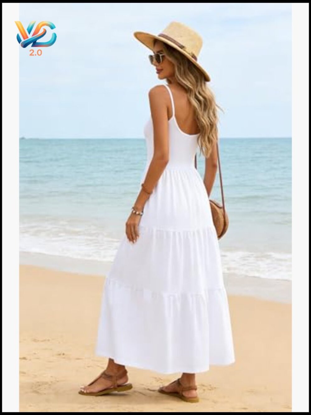 Flowy Tiered Maxi Dress Sleeveless Adjustable Straps Long Sundress - Picture 6 of 7